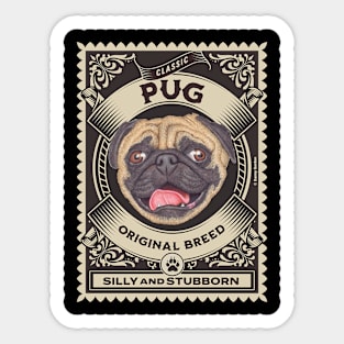 Cute and funny Pug dog on round stamp Sticker